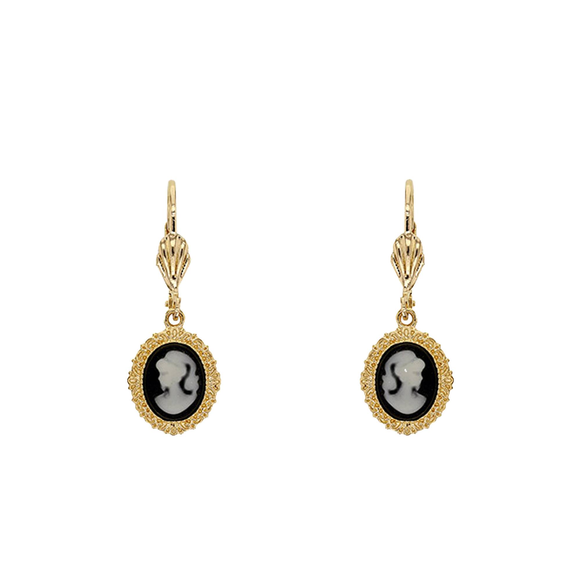 Boucles D'oreilles Anciennes Plaqué Or Avec Camée Comtesse - Style Vintage - Occasion