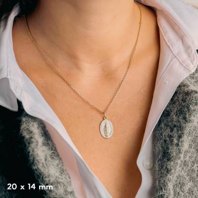 750/1000 Yellow Gold & White Enamel Miraculous Virgin Mary Medal - Vandona