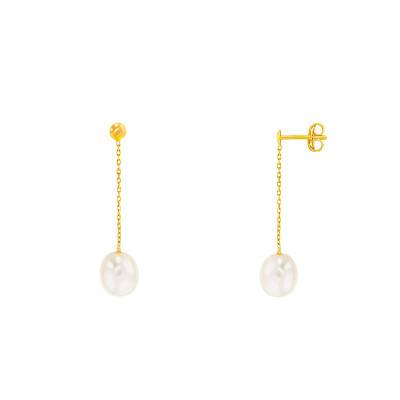 Yellow Gold 375 or 750 & White Pearl Drop Earrings by Emanessence - Emanessence