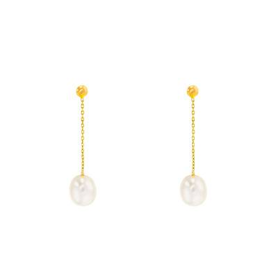 Yellow Gold 375 or 750 & White Pearl Drop Earrings by Emanessence - Emanessence
