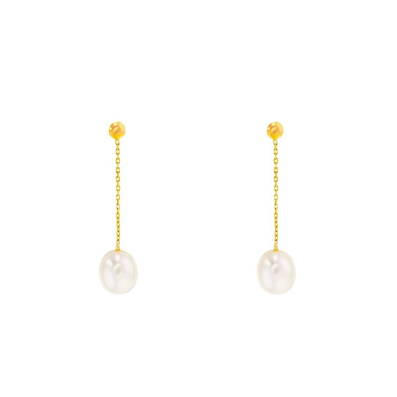 Yellow Gold 375 or 750 & White Pearl Drop Earrings by Emanessence - Emanessence