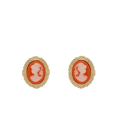 Puces d'Oreilles Camée Plaqué Or, Orange et Blanches - Emanessence