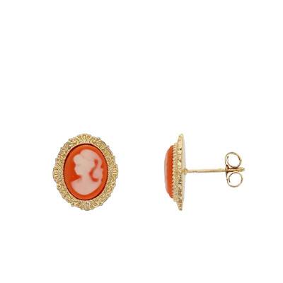 Puces d'Oreilles Camée Plaqué Or, Orange et Blanches - Emanessence