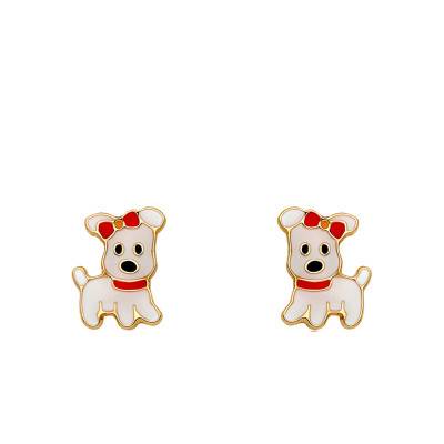 Yellow Gold White Dog Stud Earrings - Emanessence