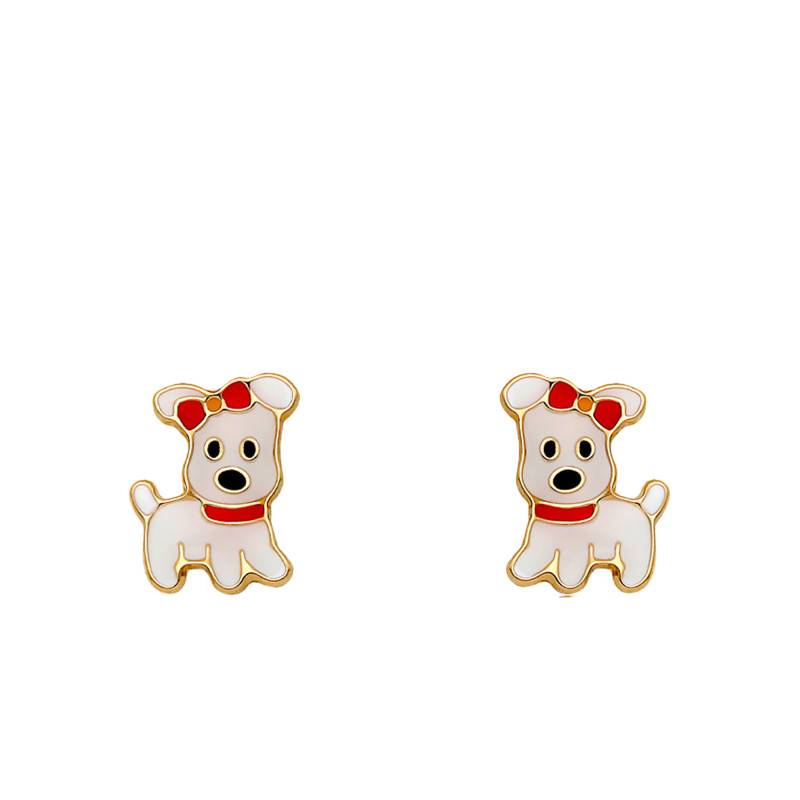 Yellow Gold White Dog Stud Earrings - Emanessence