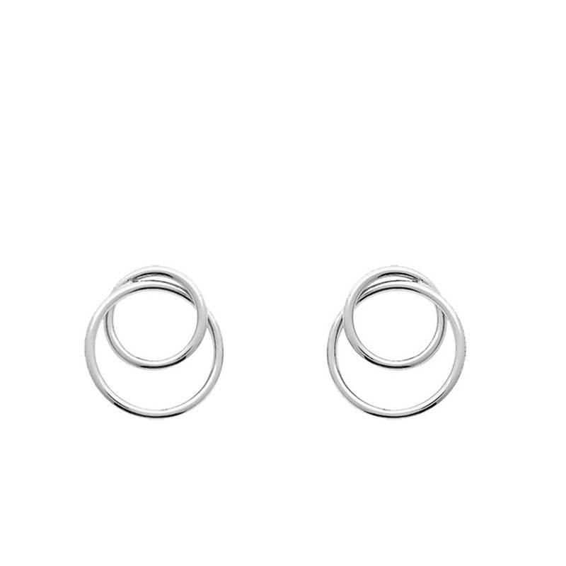 925 Rhodium-Plated Silver Small Ring and Large Ring Earrings - Emanessence
