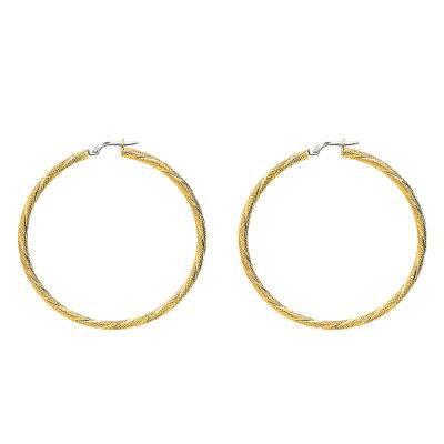 750 Yellow Gold Twisted Round Wire Hoop Earrings, Diameter 50 mm - Emanessence
