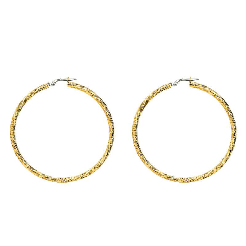 750 Yellow Gold Twisted Round Wire Hoop Earrings, Diameter 50 mm - Emanessence