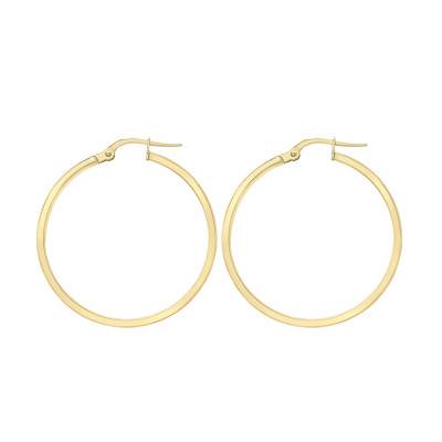 375 Yellow Gold Rectangular Wire Hoop Earrings, 35 mm Diameter - Emanessence