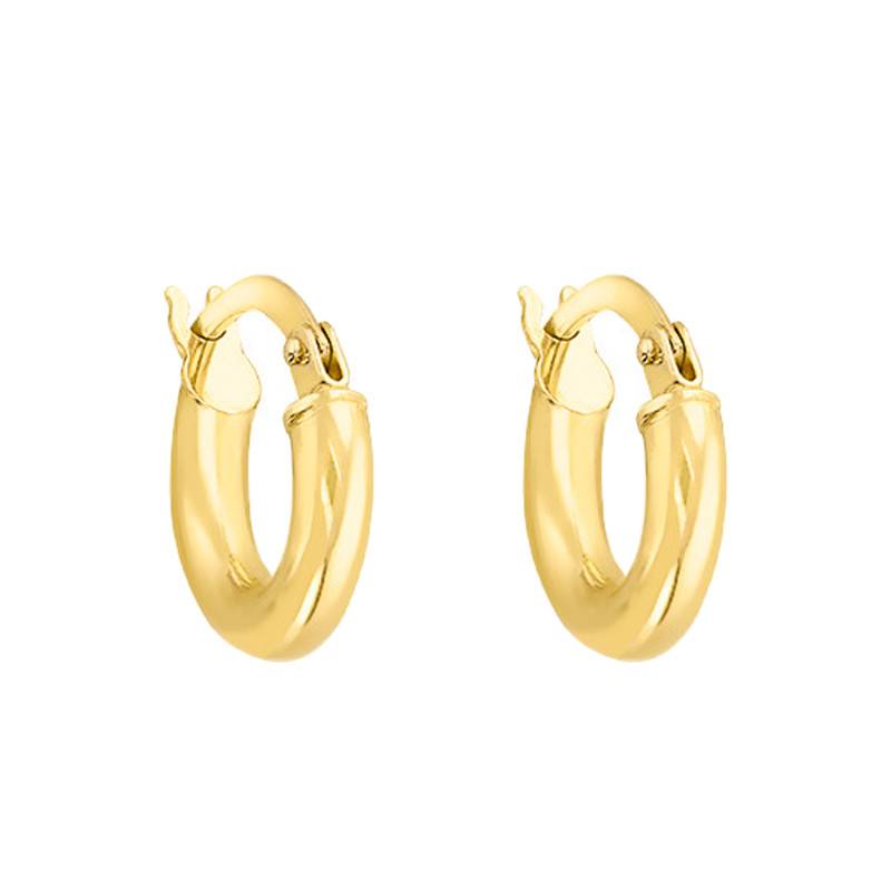750 Yellow Gold Hoop Earrings, 6 mm Diameter - Emanessence