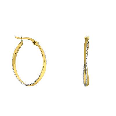 375 Yellow Gold Diamond-Cut Oval Bicolor Hoop Earrings - Emanessence