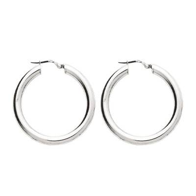 925/1000 Rhodium-Plated Silver Hoop Earrings, 25 mm Diameter - Emanessence