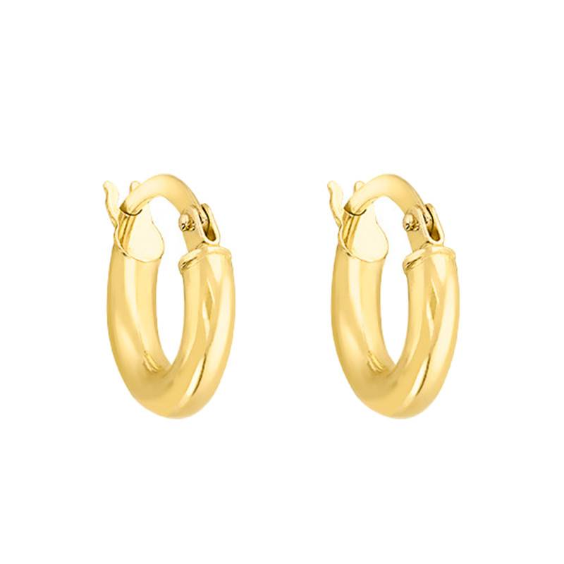 750 Yellow Gold Round Wire Hoop Earrings, Diameter 6 mm - Emanessence