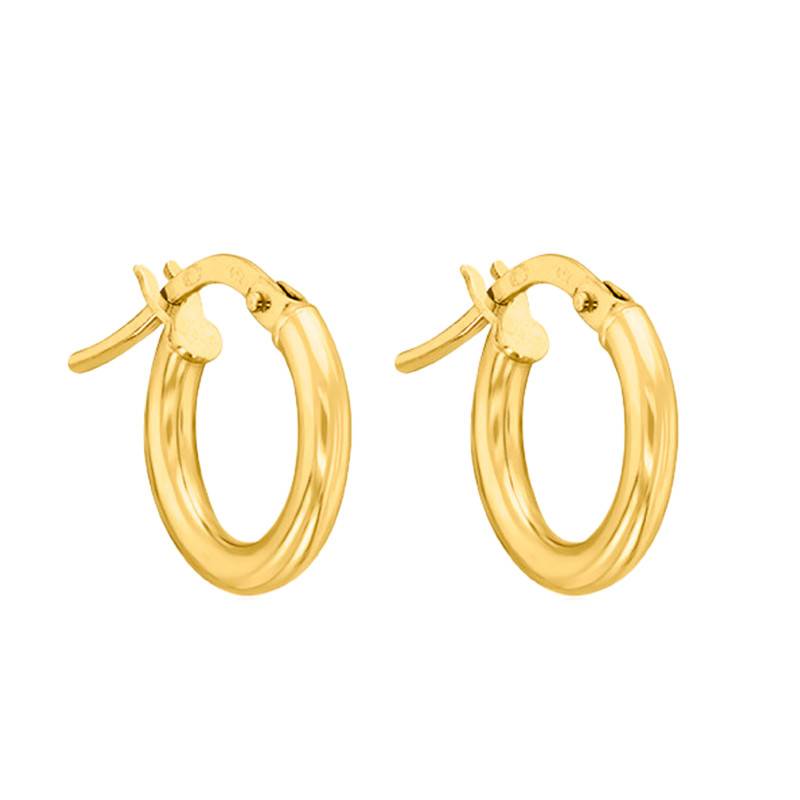 750 Yellow Gold Round Wire Hoop Earrings, Diameter 8 mm - Emanessence