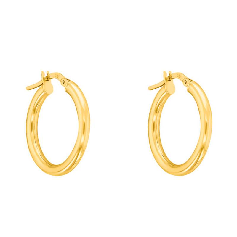 750 Yellow Gold Round Wire Hoop Earrings, Diameter 10 mm - Emanessence