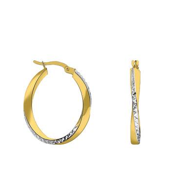 Créoles diamantées bicolores ovales fil 3 mm Or Jaune 375 - Emanessence