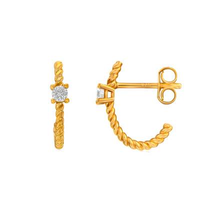 Yellow 375/1000 Gold & White Cubic Zirconia Twisted Hoop Earrings - Emanessence