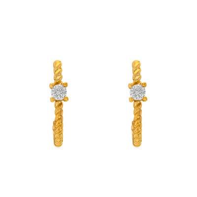 Yellow 375/1000 Gold & White Cubic Zirconia Twisted Hoop Earrings - Emanessence