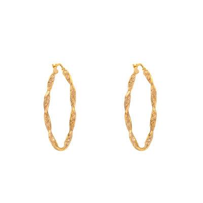 375/1000 Yellow Gold Oval Twisted Hoop Earrings - Emanessence