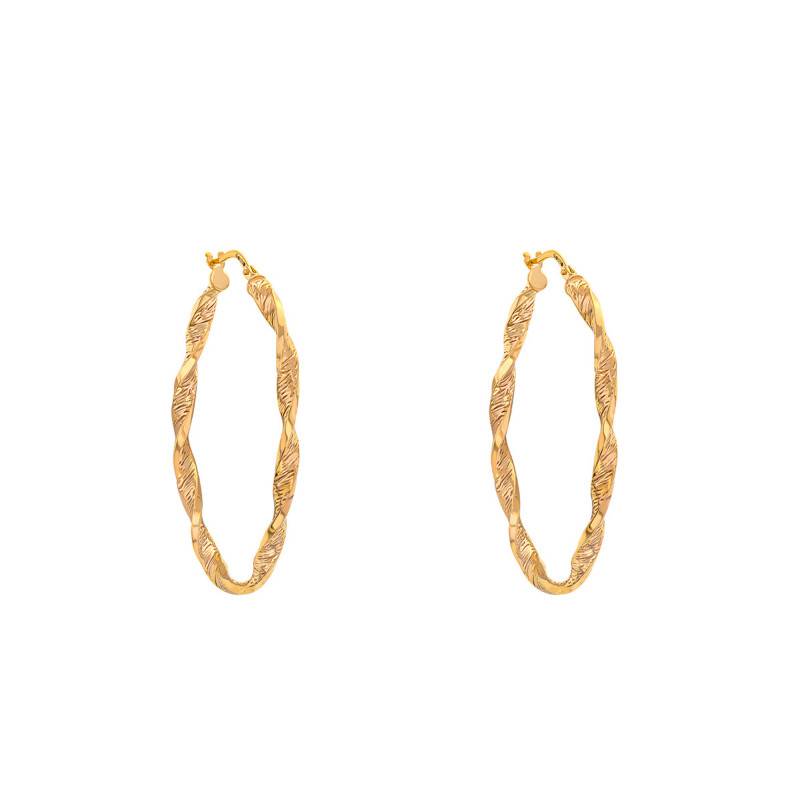 375/1000 Yellow Gold Oval Twisted Hoop Earrings - Emanessence