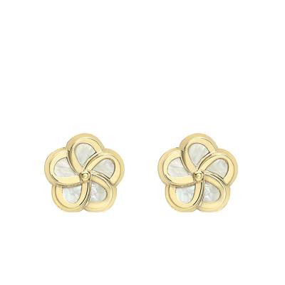375 Yellow Gold & Mother of Pearl Flower Earrings - Emanessence