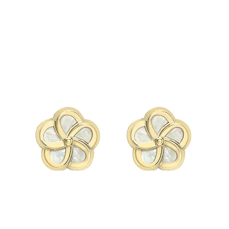 375 Yellow Gold & Mother of Pearl Flower Earrings - Emanessence