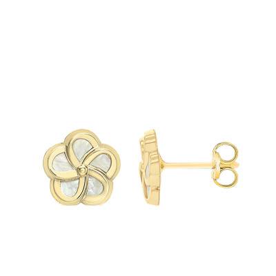 375 Yellow Gold & Mother of Pearl Flower Earrings - Emanessence