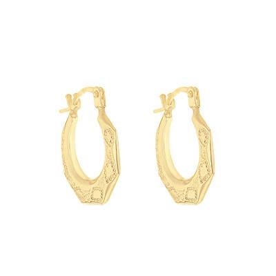 375/1000 Yellow Gold Patterned Hoop Earrings - Emanessence