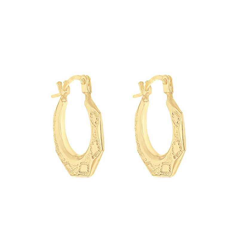 375/1000 Yellow Gold Patterned Hoop Earrings - Emanessence