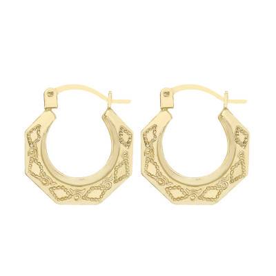 375/1000 Yellow Gold Patterned Hoop Earrings - Emanessence