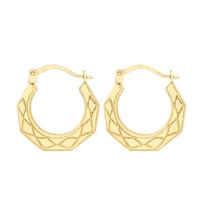 375 Yellow Gold Geometric Hoop Earrings - Emanessence