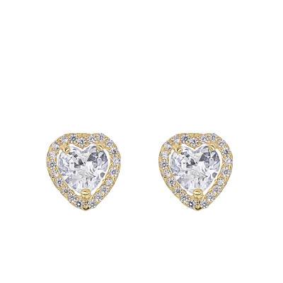 Yellow Gold 375 Heart & Zirconium Earrings - Emanessence