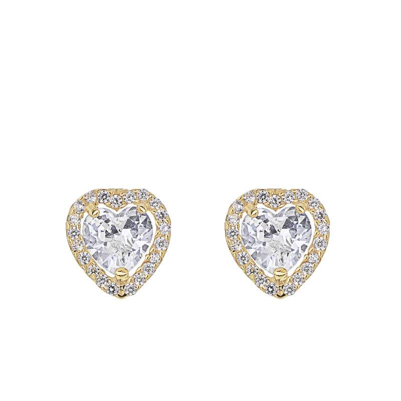 Yellow Gold 375 Heart & Zirconium Earrings - Emanessence