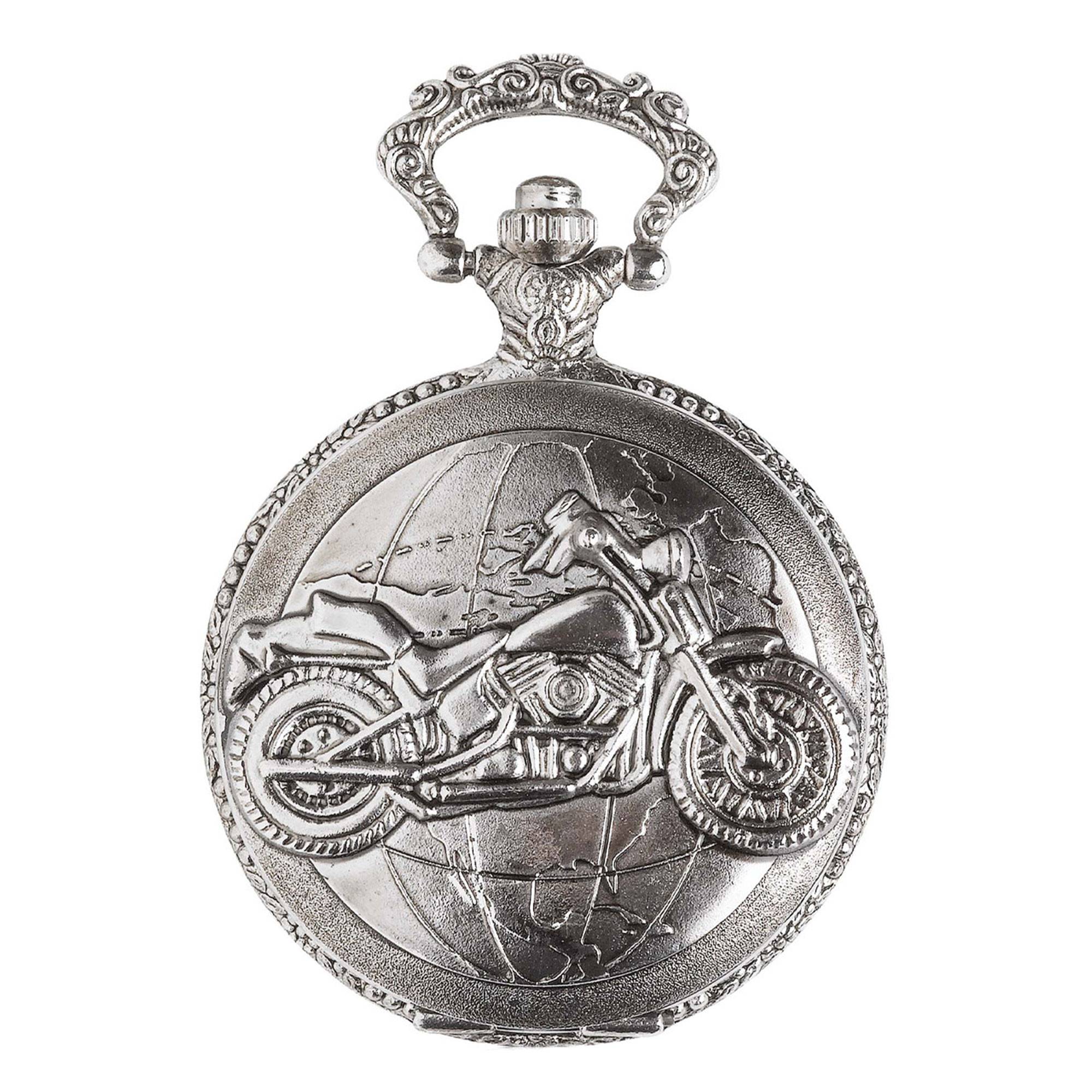 Montre De Poche Quartz Ronde Motif Moto Cool Motard Pendentif Collier