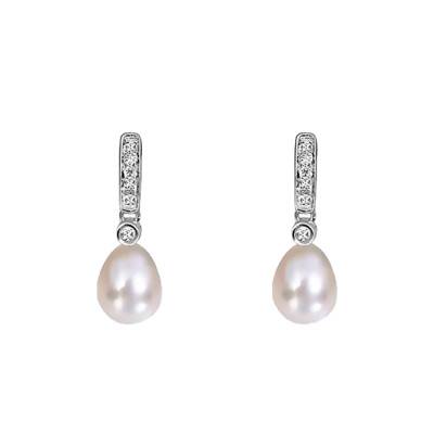 18K White Gold, Diamond & Cultured Pearl Drop Earrings - Emanessence