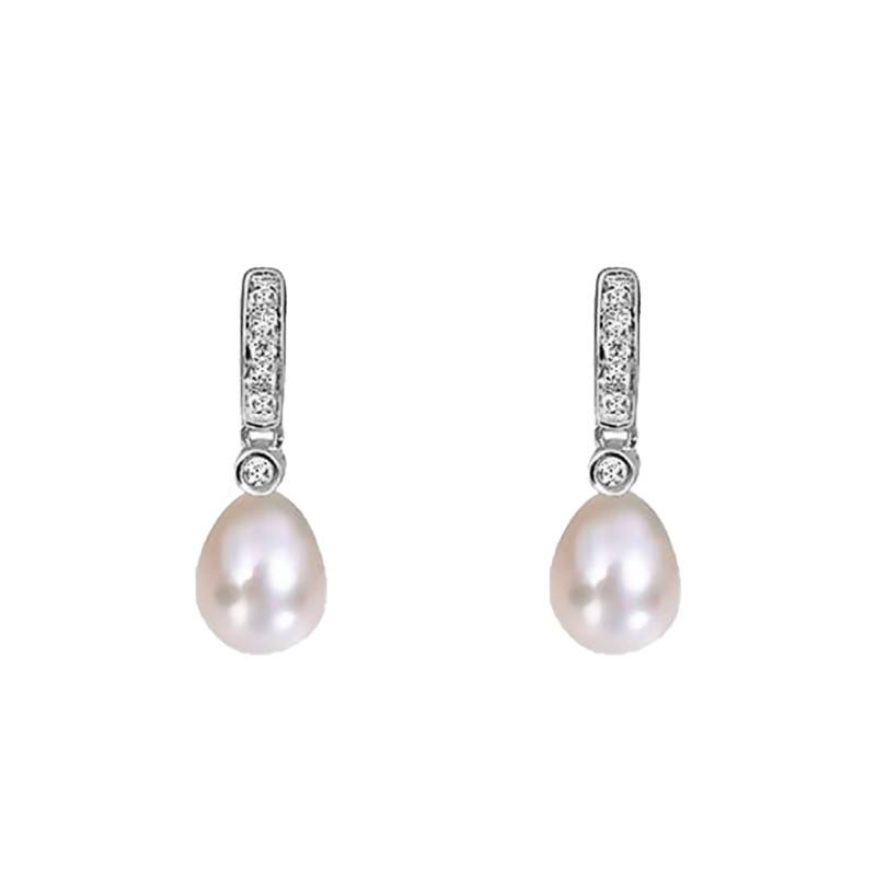 18K White Gold, Diamond & Cultured Pearl Drop Earrings - Emanessence