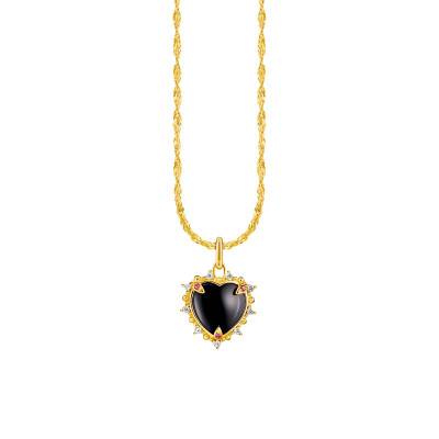 "Yellow Gold-Plated & Cubic Zirconia and Sapphire Black Heart Necklace, Length 40 cm to 45 cm, Width 2.30 mm - KE2297-995-1" - Thomas Sabo