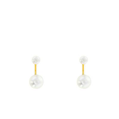 Yellow Gold 375 or 750 & Double Pearl Earrings by Emanessence - Emanessence