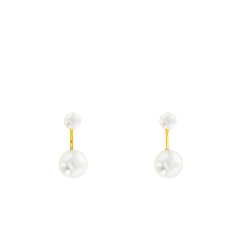 Yellow Gold 375 or 750 & Double Pearl Earrings by Emanessence - Emanessence