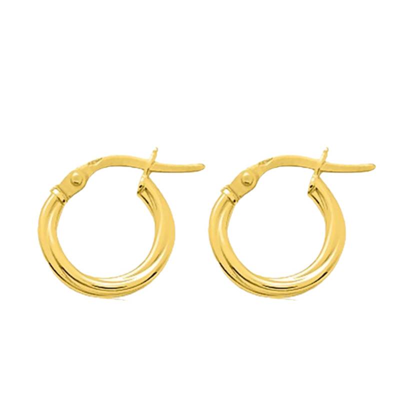 375 Yellow Gold Twisted Round Hoop Earrings, 8 mm Diameter - Emanessence