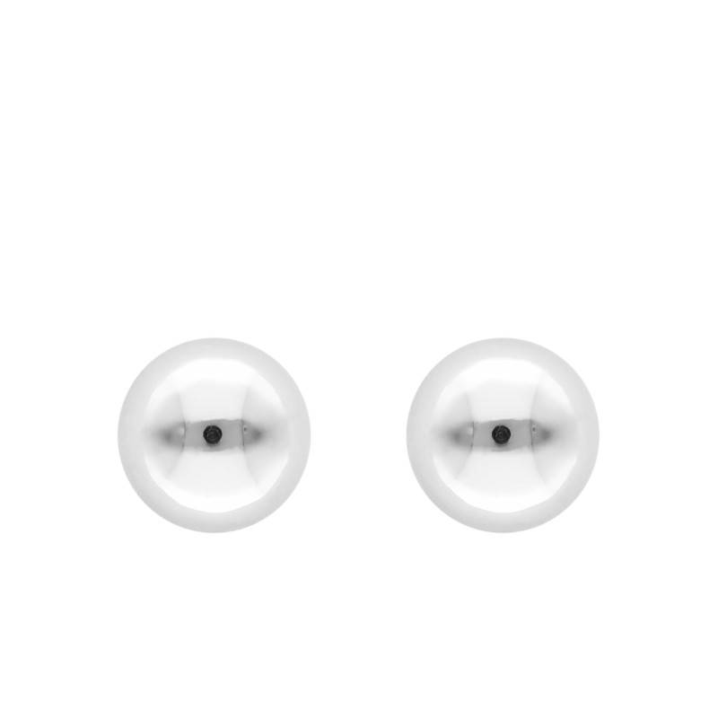 750 White Gold Ball Stud Earrings, 7 mm Diameter - Emanessence