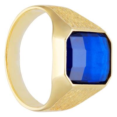 Textured Octagonal 375/1000 Yellow Gold & Blue Stone Signet Ring - Imperium