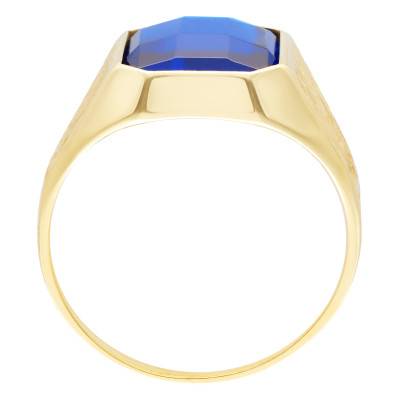 Textured Octagonal 375/1000 Yellow Gold & Blue Stone Signet Ring - Imperium