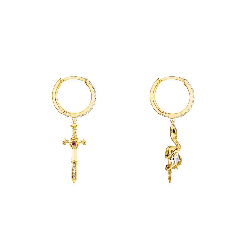 Yellow Gold-Plated & Cubic Zirconia and Lab-Grown Sapphire Tempting Romance Hoop Earrings, Height 33.60 mm - CR7 - Thomas Sabo