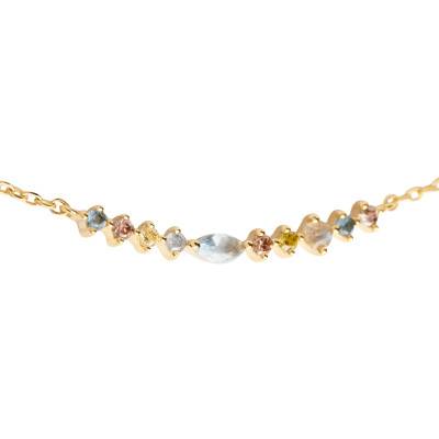 Collier Lotus en Argent Doré & Zircones Multicolores & Labradorite, Longueur 40 à 50 cm - CO01-951-U - Pdpaola