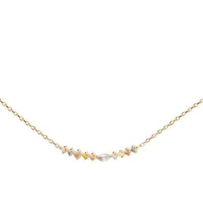 Collier Lotus en Argent Doré & Zircones Multicolores & Labradorite, Longueur 40 à 50 cm - CO01-951-U - Pdpaola
