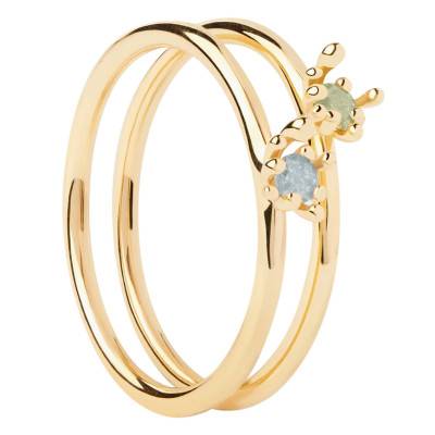 925 Silver 750/1000 Yellow Gold-Plated Flower Rings & Zircon Oxides - AN01-C94 - Pdpaola