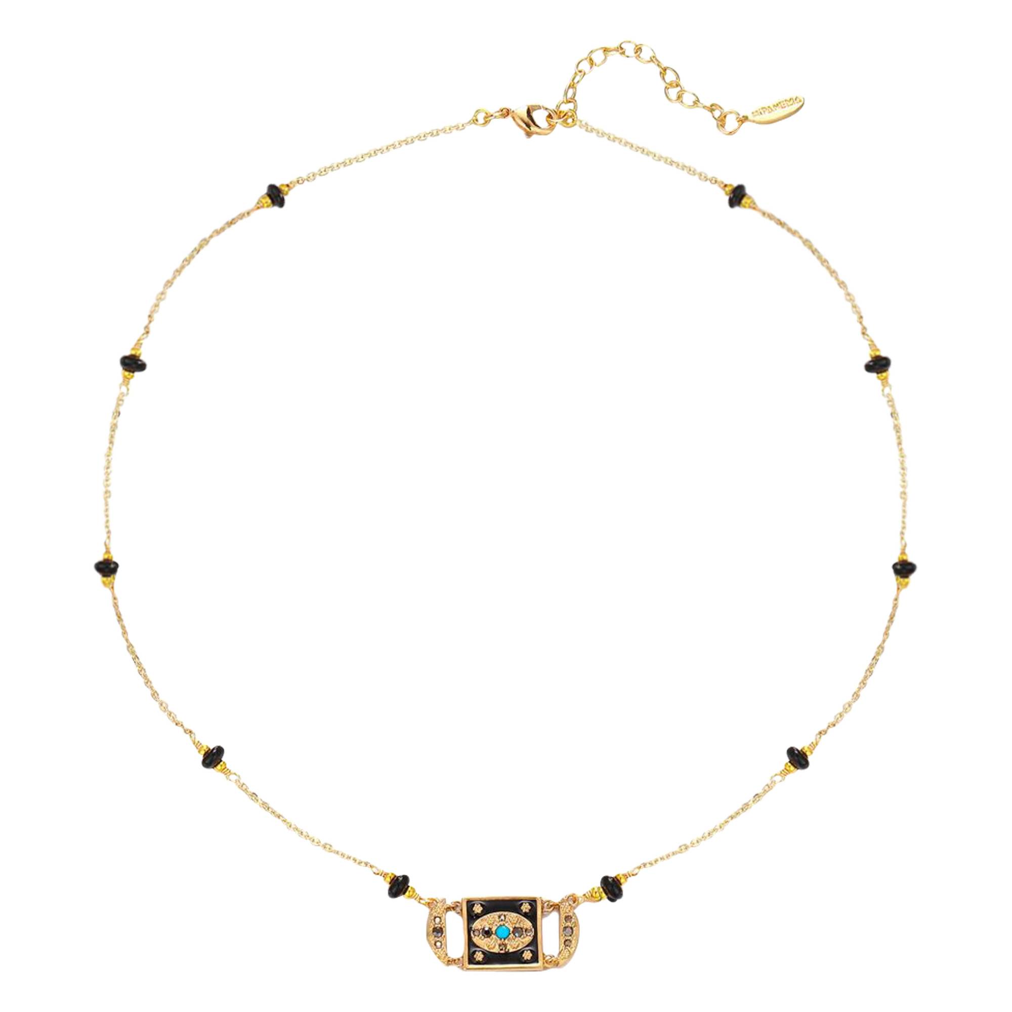 Collier Long JS Noir Avec Strass Doré/argenté - Longueur 36 Pouces (~91 Cm) - Occasion - Style Statement