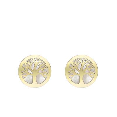 375 Yellow Gold & Mother-of-Pearl Tree of Life Stud Earrings - Emanessence