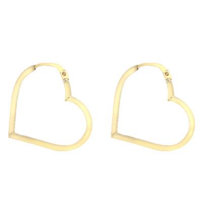 375 Yellow Gold Heart Hoop Earrings, 23 mm Diameter - Emanessence